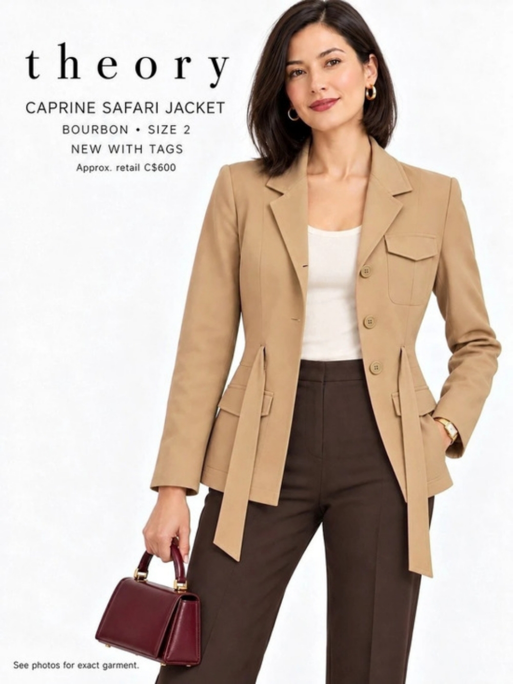Theory Caprine Safari Jacket Safari Taupe Brown Size 2 NWT Blazer French Cqpsule